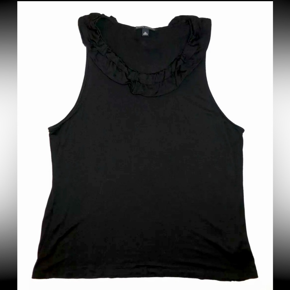 Banana Republic women’s shirt XL knit ruffle neck tank top sleeveless black chic